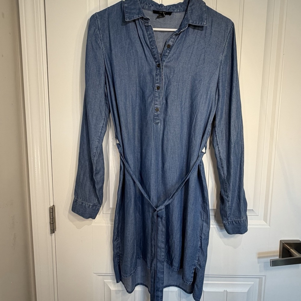 Forever 21 Chambray Shirt Dress Women's Small Tie Waist Button Front